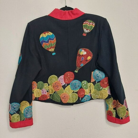 Vintage Anage Black Hot Air Balloons Button Down Jacket Sequins Patchwork 80s S - Picture 12 of 14